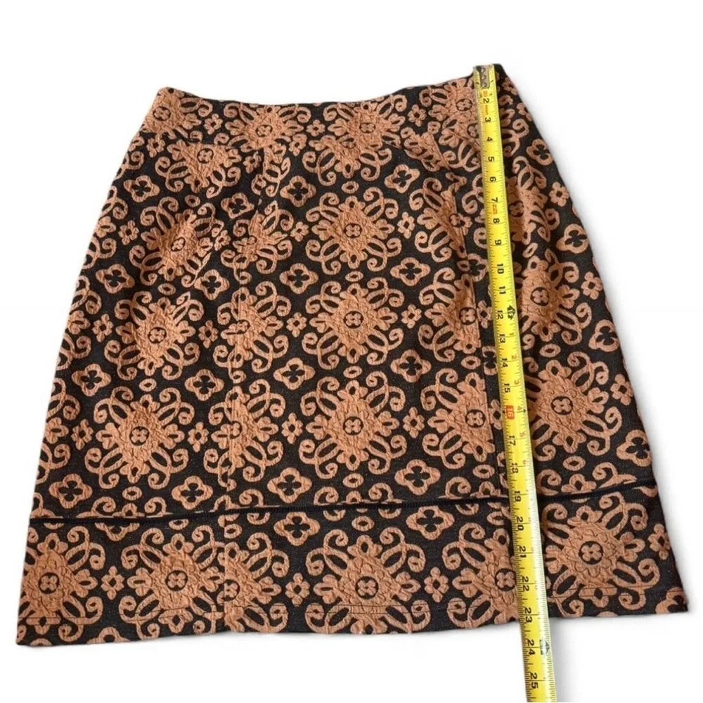 Sahalie Rust Orange Black Jacquard Textured A-Line Mini Skirt Size Medium